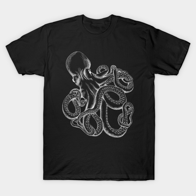 Realistic Octopus - White Line Art